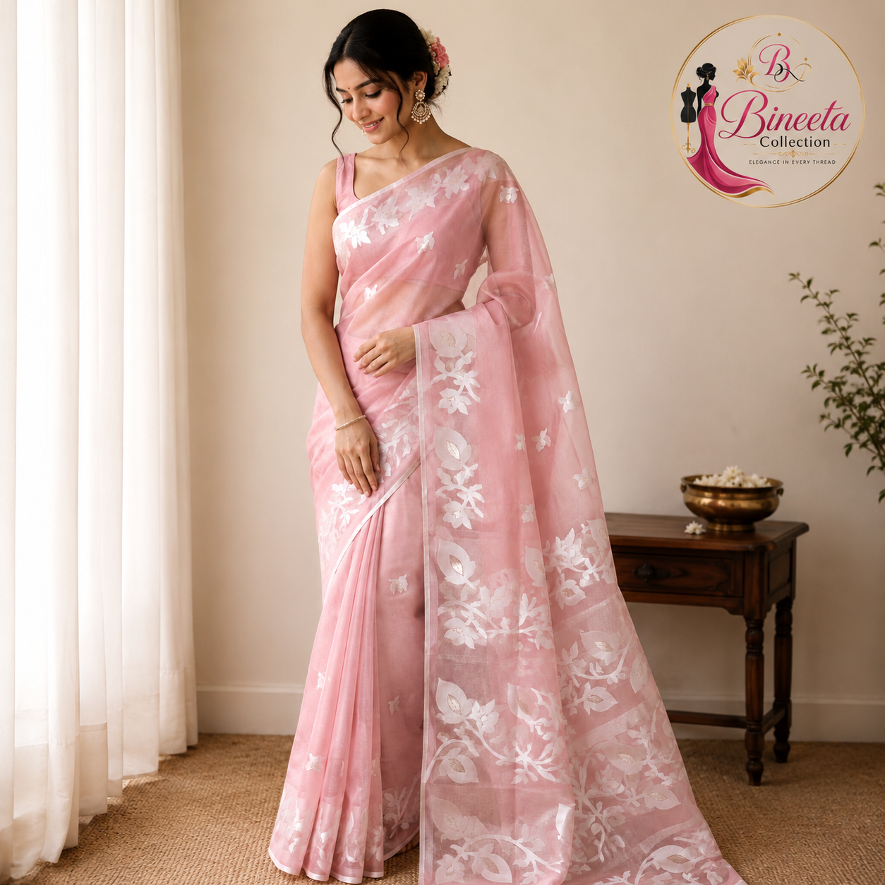 Organza slik saree