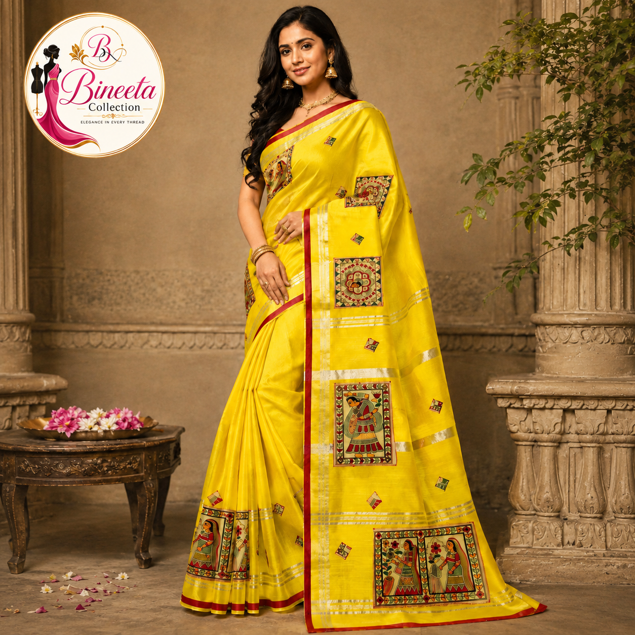 Applic print cotton handloom saree