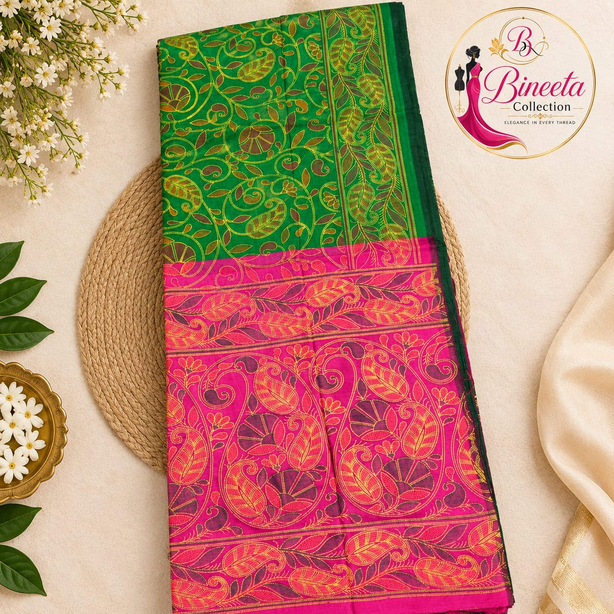 Hand printed handloom cotton silk — view 2